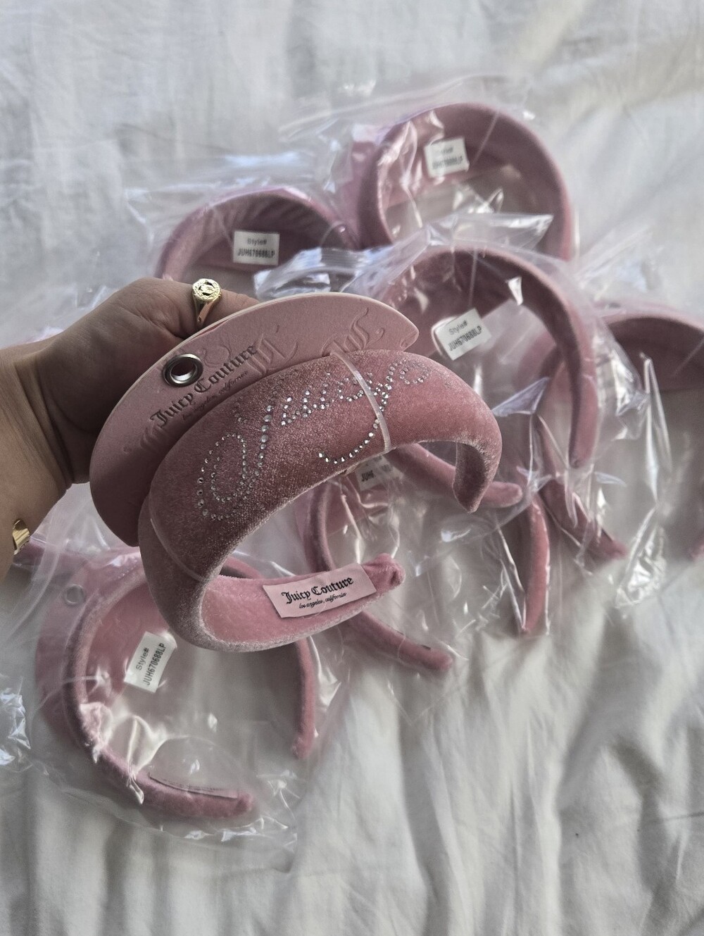 LOT OF 8 Juicy Couture Pink Velour Velvet Padded Rhinestone Headbands Headband